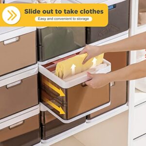 Homde Wardrobe Clothes Organizer for Jeans, 2 Pack 7 Grids Stackable Foldable Closet Drawer Organizer Storage Box Bin for Sweater, Bra, Underwear, T-shirts, Socks, with Cover and Handle, Plastic