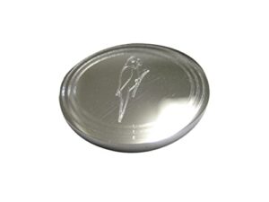 silver toned oval etched parrot bird magnet