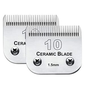 2pc 10 blade dog grooming clipper replacement blades compatible with andis dog clippers,detachable ceramic blade & stainless steel blade,size-10, 1/16-inch cut length (64315)