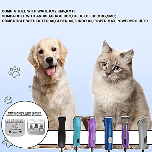 2PC 10 Blade Dog Grooming Clipper Replacement Blades Compatible with Andis Dog Clippers,Detachable Ceramic Blade & Stainless Steel Blade,Size-10, 1/16-Inch Cut Length (64315)