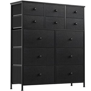 reahome 12 drawer dresser for bedroom chest of drawers closets large capacity organizer tower steel frame wooden top living room entryway office (black grey) ylz12b8