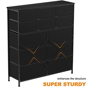 REAHOME 12 Drawer Dresser for Bedroom Chest of Drawers Closets Large Capacity Organizer Tower Steel Frame Wooden Top Living Room Entryway Office (Black Grey) YLZ12B8