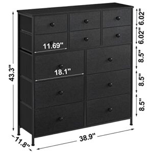 REAHOME 12 Drawer Dresser for Bedroom Chest of Drawers Closets Large Capacity Organizer Tower Steel Frame Wooden Top Living Room Entryway Office (Black Grey) YLZ12B8