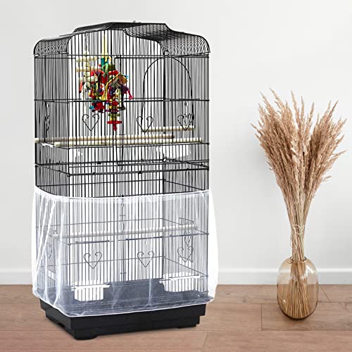 2 Pieces Large Adjustable Bird Cage Cover Seed Feather Catcher Birdcage Nylon Mesh Net Cover Soft Skirt Guard for Parakeet Macaw African Round Square Cage (61 x 10 Inch in Circumference and Width)