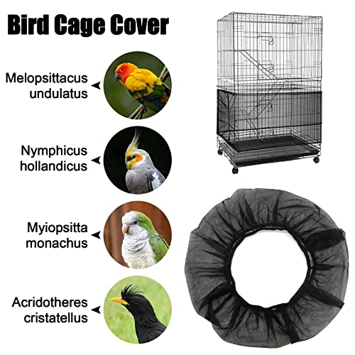 2 Pieces Large Adjustable Bird Cage Cover Seed Feather Catcher Birdcage Nylon Mesh Net Cover Soft Skirt Guard for Parakeet Macaw African Round Square Cage (61 x 10 Inch in Circumference and Width)