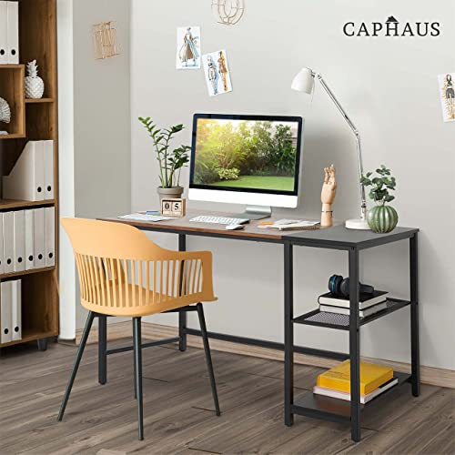 CAPHAUS Computer Desk, 40 Inch Home Office Desk, Study Writing Desk with 2-Tier Storage Shelves, Simple Industrial Modern Laptop Workstation with Splice P2 Grade Wooden Board, Rustic Oak and Black