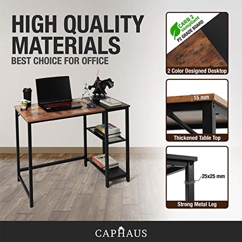 CAPHAUS Computer Desk, 40 Inch Home Office Desk, Study Writing Desk with 2-Tier Storage Shelves, Simple Industrial Modern Laptop Workstation with Splice P2 Grade Wooden Board, Rustic Oak and Black