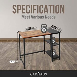 CAPHAUS Computer Desk, 40 Inch Home Office Desk, Study Writing Desk with 2-Tier Storage Shelves, Simple Industrial Modern Laptop Workstation with Splice P2 Grade Wooden Board, Rustic Oak and Black