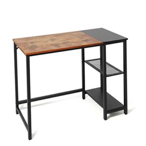 CAPHAUS Computer Desk, 40 Inch Home Office Desk, Study Writing Desk with 2-Tier Storage Shelves, Simple Industrial Modern Laptop Workstation with Splice P2 Grade Wooden Board, Rustic Oak and Black