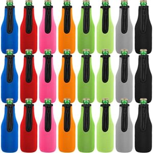 24 pcs beer bottle sleeves bottle insulators can cooler sleeves neoprene zip up can covers multicolor thick bottles sleeves with stitched fabric edges enclosed bottom for summer parties