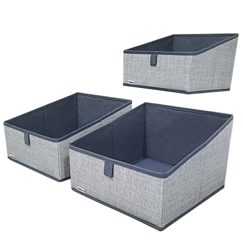 UNAMAX 3 Packs Closet Storage Bins - Trapezoid Large Storage Box - Foldable Fabric Baskets for Organizing Clothes - Baby Toiletry, Toys, Towel, DVD, Book (1# Dark Grey, 11.6 x 11.6 x 7.9 inches)