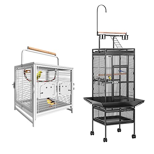 VIVOHOME 19 Inch Wrought Iron Bird Travel Carrier Cage with 72 Inch Wrought Iron Large Bird Cage