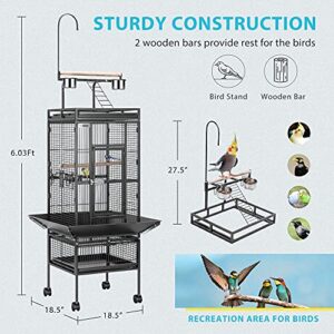 VIVOHOME 19 Inch Wrought Iron Bird Travel Carrier Cage with 72 Inch Wrought Iron Large Bird Cage