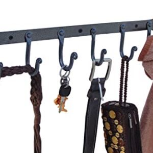 BOSKY Coat Rack Wall Mounted Heavy Duty Wrought Iron 6 Large Coat Hooks Rail | Home Decor No Rust Hooks for Hanging Clothes,Purses,Jacket,Hats,Towel (Rustic Silver)