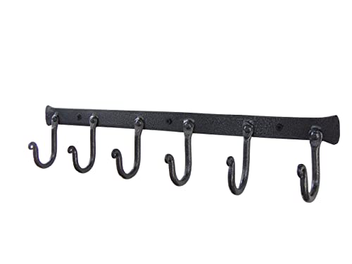 BOSKY Coat Rack Wall Mounted Heavy Duty Wrought Iron 6 Large Coat Hooks Rail | Home Decor No Rust Hooks for Hanging Clothes,Purses,Jacket,Hats,Towel (Rustic Silver)