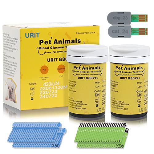 URIT Pet Blood Glucose Test Strips for Dog/Cat, 50 Test Strips for URIT Blood Glucose Monitor System for Dog/Cat Diabetes.