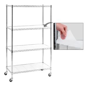 efine chrome 4-shelf shelving units and storage rack on wheels with shelf liners set of 4, nsf certified, adjustable matel wire shelving unit rack for garage, kitchen, office(30w x 14d x 50h)