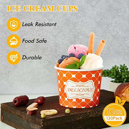 LITOPAK 120 Pack 12 oz Ice Cream Cups, Ice Cream Bowls for Cold and Hot Foods, Paper Ice Cream Bowls, Disposable Dessert Cups, Paper Ice Cream Sundaes Cups for Ice Cream, Hot Soup, Snacks, and Fruits.