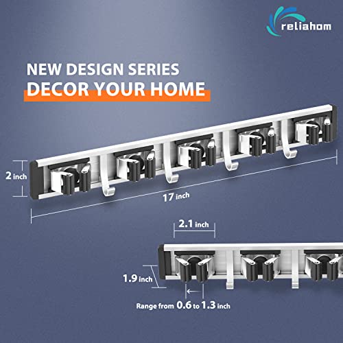 reliahom 2 Pack Broom Holder Mop Hanger Wall Mount Metal Organization Garage Storage System Garden Kitchen Tool Organizer(5 Racks with 4 Hooks, Black)