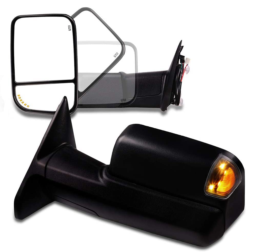 YISHUEE Towing Mirrors Power Adjusted Heated LED Turn Signal Puddle Light Housing(Pair Set)Tow Mirrors Replacement Compatible for 2010 for Dodge for Ram 2500 3500 2011-2018 for Ram 1500/2500/3500