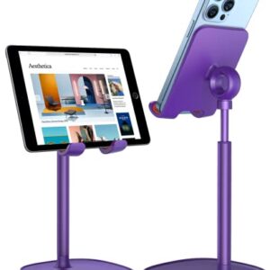 LISEN Purple Cell Phone Stand, Angle Height Adjustable Stable Cell Phone Stand for Desk, Sturdy Aluminum Metal Phone Holder Fits iPhone 14 Pro Max Samsung Kindle All 4''-10'' Devices etc…