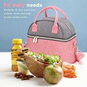 Urtala Insulated Lunch Bag for Women, 9L Dual Compartment Lunch Box with Shoulder Strap, Reusable Cooler Bag for Adult Office Work Outdoor Picnic, Pink Gray