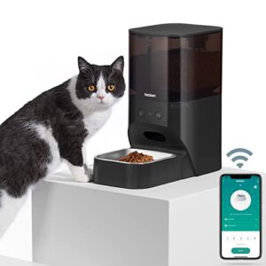 pettliant automatic cat feeders with app control, 2.4g wifi automatic dog feeder with stainless steel bowl & 30s voice recorder, pet feeder can timed to feed dogs/cats up to 9 meals per day - 4l