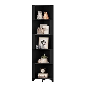 Function Home 5-Tier Corner Shelves, Multifunctional Corner Bookshelf, Wood Display Stand Shelf for Home Office, Living Room,Bedroom, Black