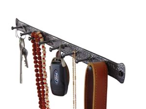 bosky decorative wall mounted key holder rack with 8 hooks – practical rustic handmade engraved iron hanger vintage organizer for keys clothes hats ~ screws and anchors included (antique silver)