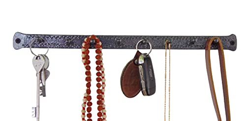 BOSKY Decorative Wall Mounted Key Holder Rack with 8 Hooks – Practical Rustic Handmade Engraved Iron Hanger Vintage Organizer for Keys Clothes Hats ~ Screws and Anchors Included (Antique Silver)