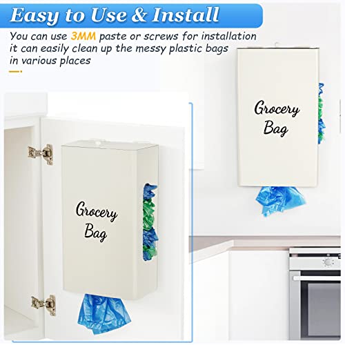 Jolensoy Grocery Bag Holder Plastic Bag Holder Wall Mount Trash Bag Holder Easy-Access Opening for Home Kitchen Organization (Ivory white)