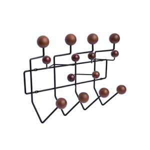bjtdllx practical coat rack, wall-mounted wooden coat rack, modern wall hanger candy coat hooks with painted solid walnut wooden balls, classic mid century hat clothes coat rack hang it all