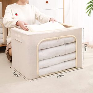 Clothes Storage Bag Foldable Storage Bin Closet Organizer Holder Container with Steel Frame Shelf Reinforced Handle Sturdy Clear Window For Quilt Clothing Blanket Pillow Shoe (M 66L)