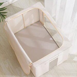 Clothes Storage Bag Foldable Storage Bin Closet Organizer Holder Container with Steel Frame Shelf Reinforced Handle Sturdy Clear Window For Quilt Clothing Blanket Pillow Shoe (M 66L)