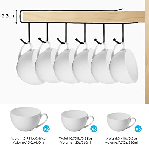 Achenyu Cup Holder Hanger Under Cabinet - Mug Hook Hanger Under Shelf - 3pcs x 6 Hook Coffee Cup Mug Holder Hanger for Kitchen - Fit for 0.8 Inch Thickness Shelf or Less (Black)