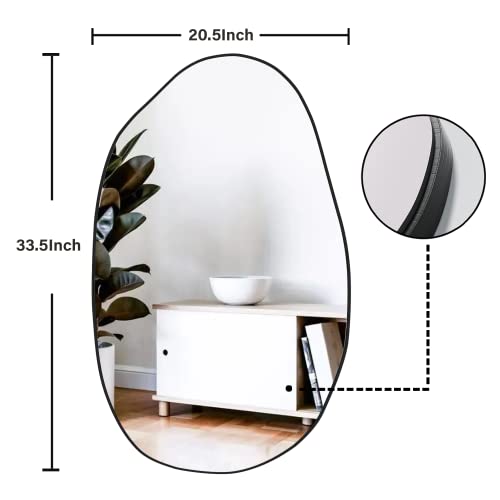 Manocorro Irregular Wall Mirror, Asymmetrical Mirro, Large Wall Mounted Black Framed Bathroom Mirror, Unique Vanity Mirror, Irregular Dressing Mirror for Bedroom Living Room Entryway, 33.5'' x 20.5''