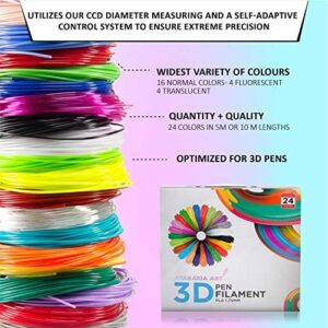 ATARAXIA ART 3D Pen PLA Filament Refill, 24 Colors, Each Color 10m/33 ft, Total 782 feet, 3DPen Filament with Stencils Book, Reusable Colorful 40 Pattern Printing Paper, Clear Pad & 2 Finger Caps