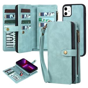 twohead for iphone 11 wallet case with card holder & detachable magnetic iphone 11 case, pu leather iphone 11 case wallet for women/men,wallet phone case with wrist strap & money pocket(blue)