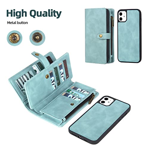 TwoHead for iPhone 11 Wallet case with Card Holder & Detachable Magnetic iPhone 11 case, PU Leather iPhone 11 case Wallet for Women/Men,Wallet Phone Case with Wrist Strap & Money Pocket(Blue)