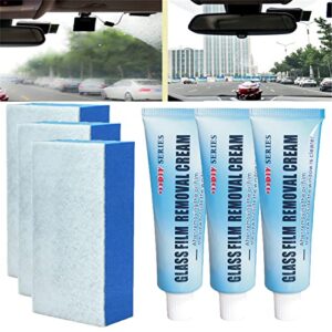 TYGHBN Car Glass Oil Film Cleaner, Glass Film Removal Cream, Car Windshield Oil Film Cleaner, Glass Stripper Water Spot Remover with Sponge (3 set with sponge)