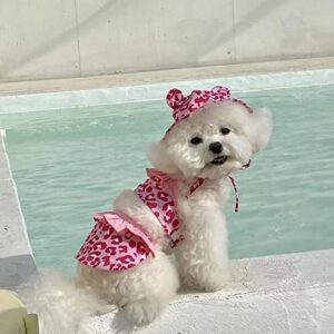 MuYaoPet Leopard Dog Bikini Beach Swimsuit with Dog Hat Swimming Cap Puppy Bathing Dress Suit Summer Pet Clothes Cat Costumes for Small Dog (Large, Pink)