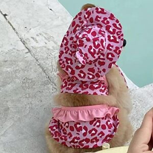 MuYaoPet Leopard Dog Bikini Beach Swimsuit with Dog Hat Swimming Cap Puppy Bathing Dress Suit Summer Pet Clothes Cat Costumes for Small Dog (Large, Pink)