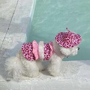 MuYaoPet Leopard Dog Bikini Beach Swimsuit with Dog Hat Swimming Cap Puppy Bathing Dress Suit Summer Pet Clothes Cat Costumes for Small Dog (Large, Pink)