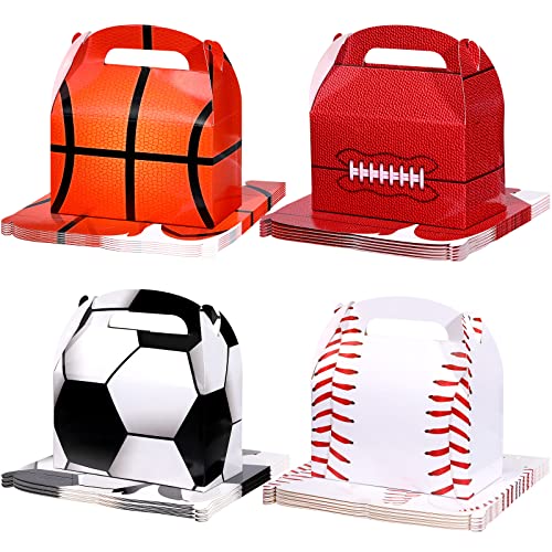 Nezyo 24 Pack Sports Themed Birthday Party Supplies Football Treat Boxes Soccer Party Favors Sports Candy Bags Baseball Basketball Gift Boxes with Handle for Baby Shower Party Supplies Decorations