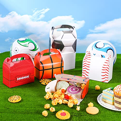 Nezyo 24 Pack Sports Themed Birthday Party Supplies Football Treat Boxes Soccer Party Favors Sports Candy Bags Baseball Basketball Gift Boxes with Handle for Baby Shower Party Supplies Decorations