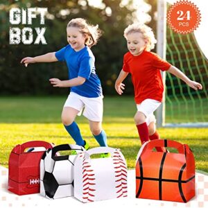 Nezyo 24 Pack Sports Themed Birthday Party Supplies Football Treat Boxes Soccer Party Favors Sports Candy Bags Baseball Basketball Gift Boxes with Handle for Baby Shower Party Supplies Decorations