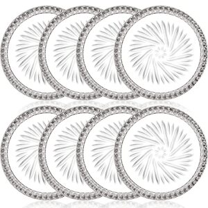 avla 8 pack crystal drink coasters, glass round cup mat, clear decorative wine bottle coasters barware set for table protection of home kitchen, dining room, patio, coffee shop, 3.75", carved design