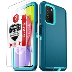 leyi for samsung galaxy a03s case, samsung ao3s phone case with [2 pack] tempered glass screen protectors, 3 in 1 full body shockproof rubber dustproof rugged defender case for galaxy a03s, teal blue