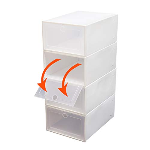 MONIPA 24 Pack Shoes Storage Boxes - Clear Plastic Foldable Stackable Shoe Organizer Containers Bins Holders for Closet Bedroom Small Space, 33x23x14 cm