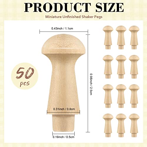 50 Pcs Mini Shaker Pegs Wooden Hooks Wall Mounted, Smooth Texture Wood Pegs for Hanging Coat Hat Towel Clothes Wall Organizing Supplies, 0.98 x 0.43 Inch